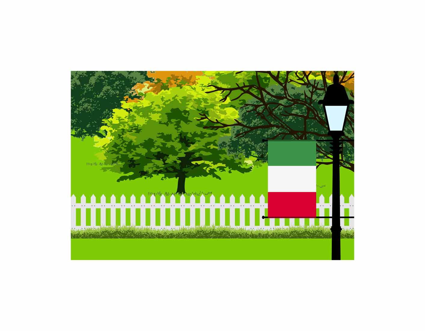 Italy Trees Street Lamp Canvas Print Framed