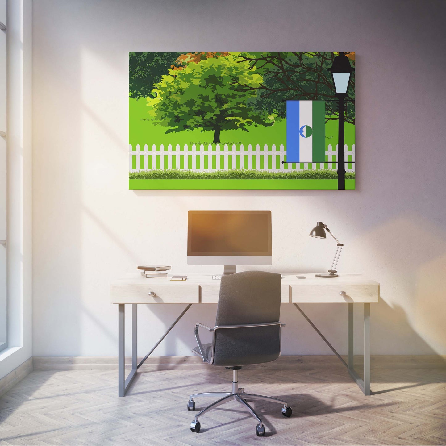 KabardinoBalkaria Trees Street Lamp Canvas Print Framed