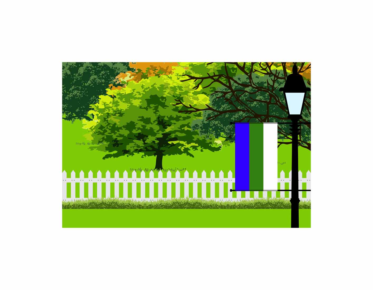 Komi Trees Street Lamp Canvas Print Framed
