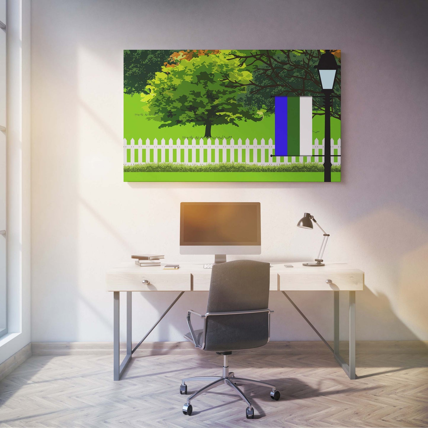 Komi Trees Street Lamp Canvas Print Framed