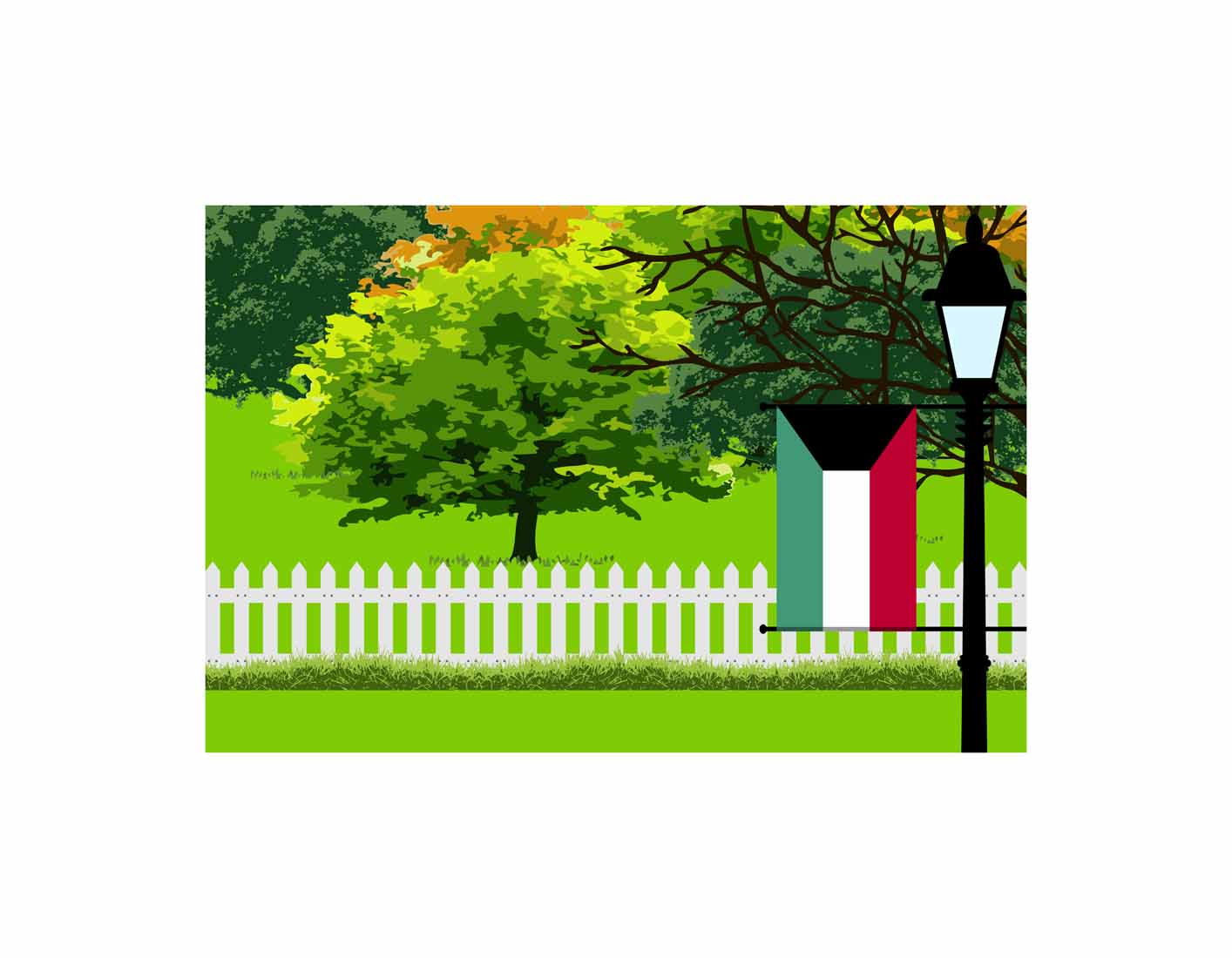 Kuwait Trees Street Lamp Canvas Print Framed