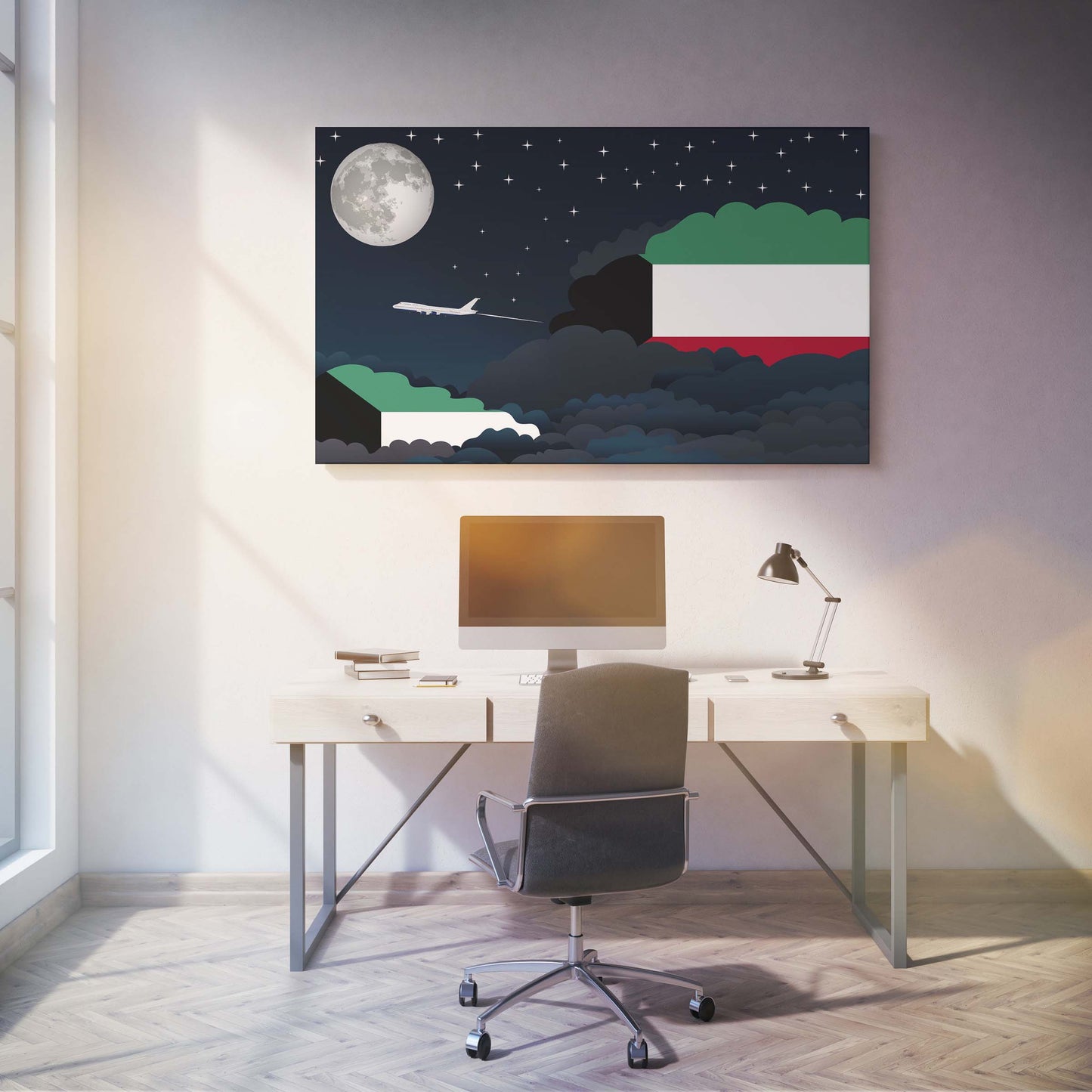 Kuwait Night Clouds Canvas Print Framed