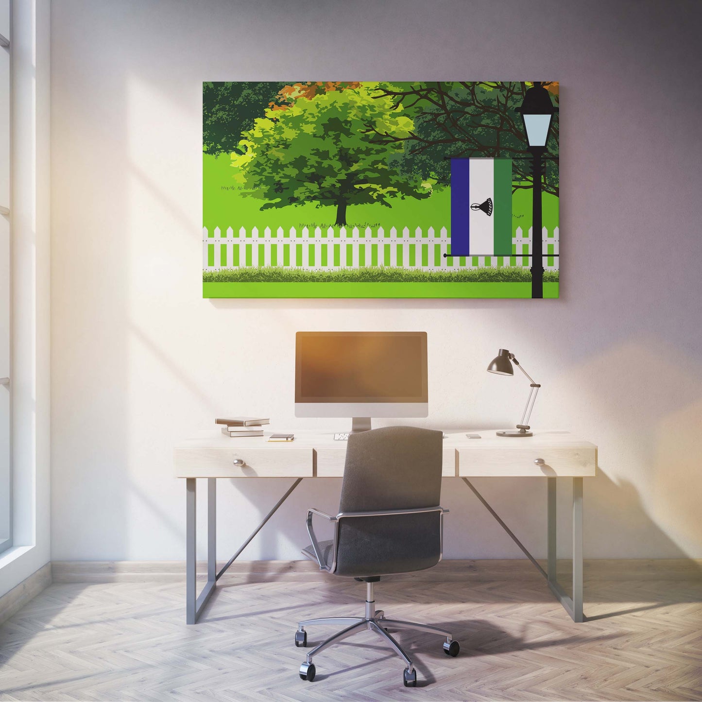 Lesotho Trees Street Lamp Canvas Print Framed