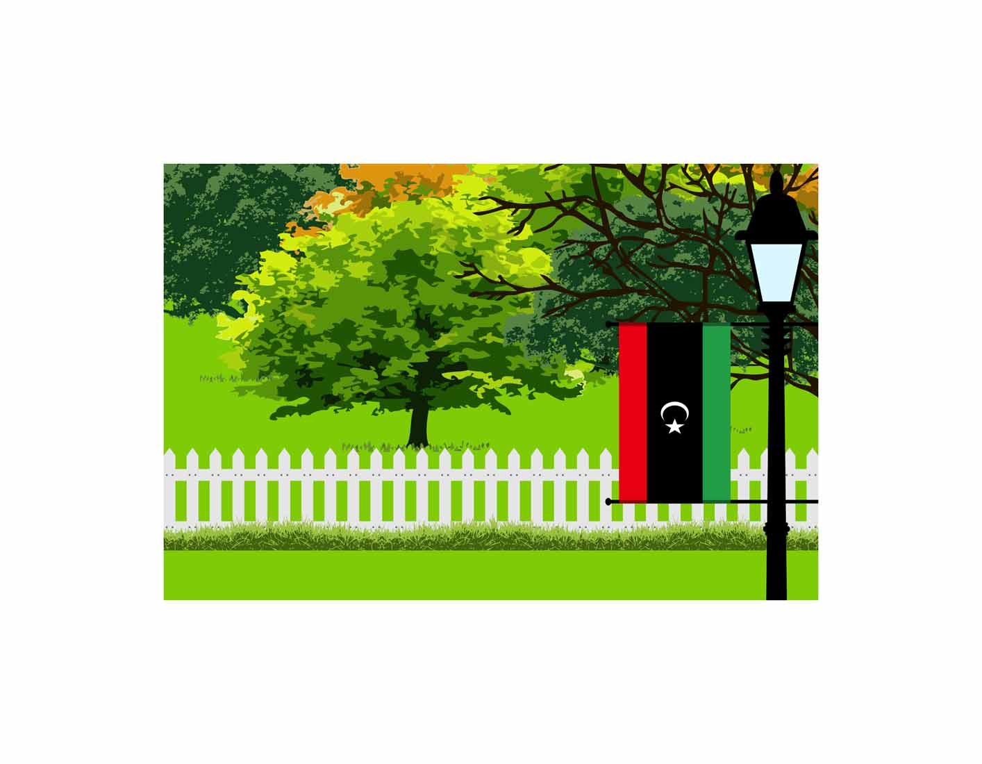 Libya Trees Street Lamp Canvas Print Framed