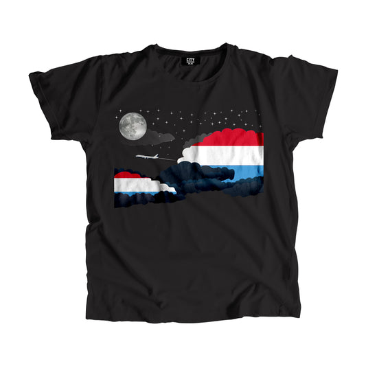 Luxembourg Night Clouds Airplane Airport Flight Men Unisex T-Shirt Night Clouds Airplane Airport Flight T-Shirt