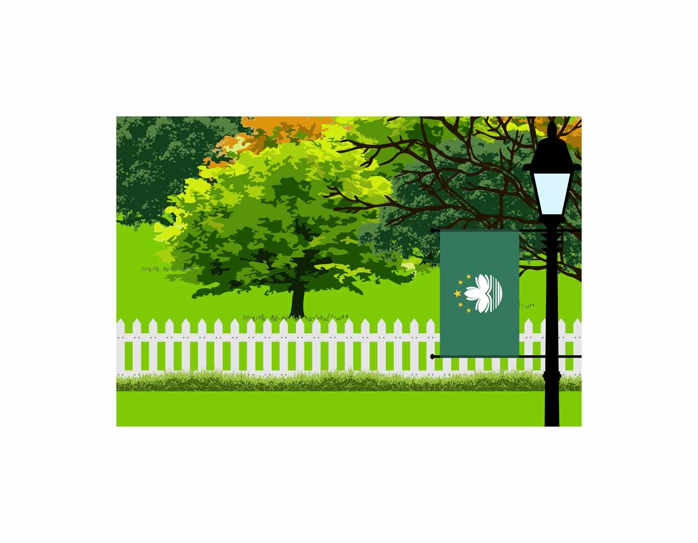 Macau Trees Street Lamp Canvas Print Framed
