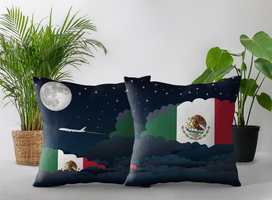 Mexico World Airplane Night Clouds Square & Rectangle Pillow Cases | Aviation Night Sky Pillow Covers