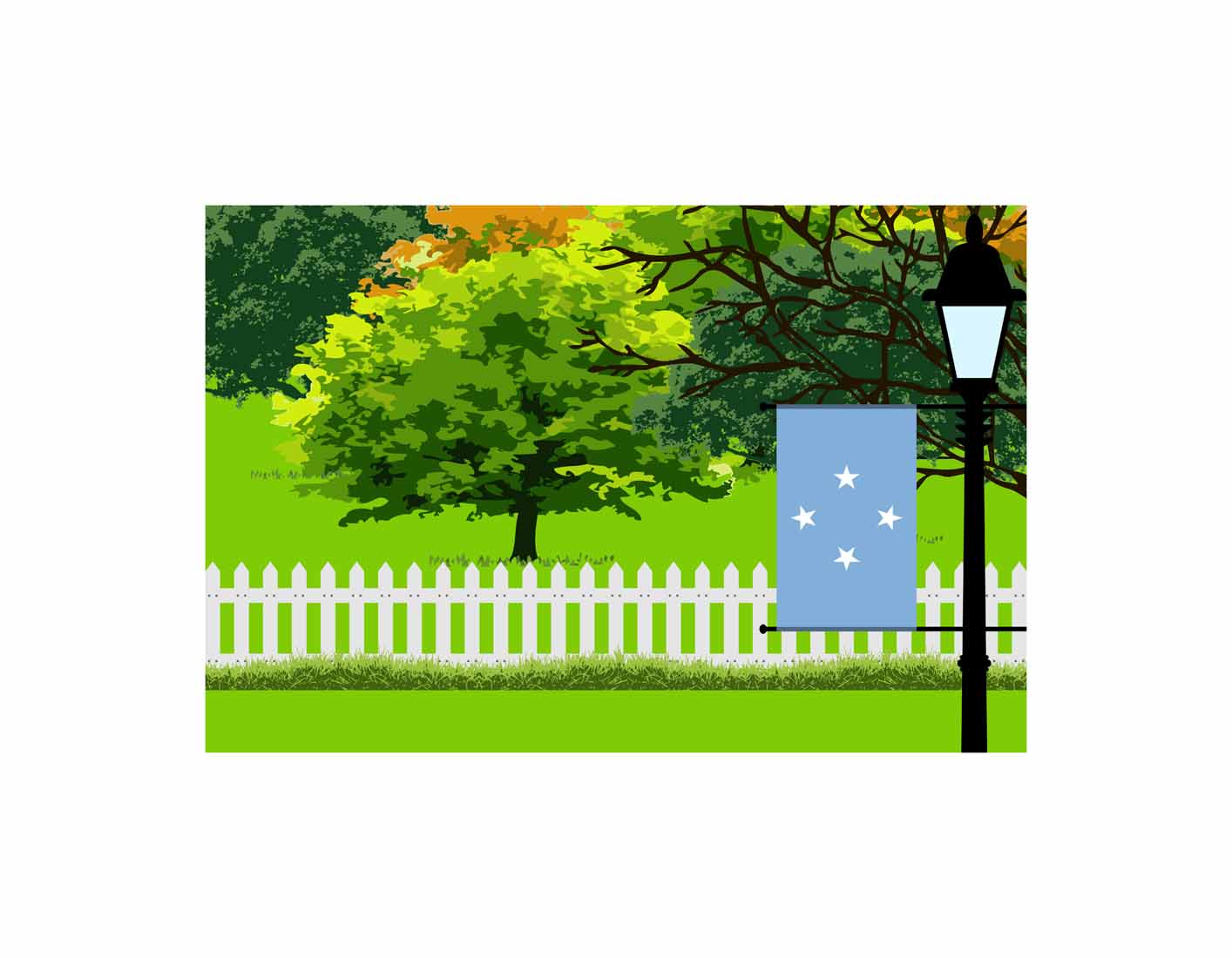Micronesia Federated States Trees Street Lamp Canvas Print Framed