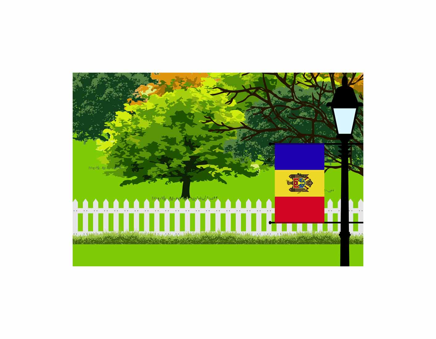 Moldova Trees Street Lamp Canvas Print Framed