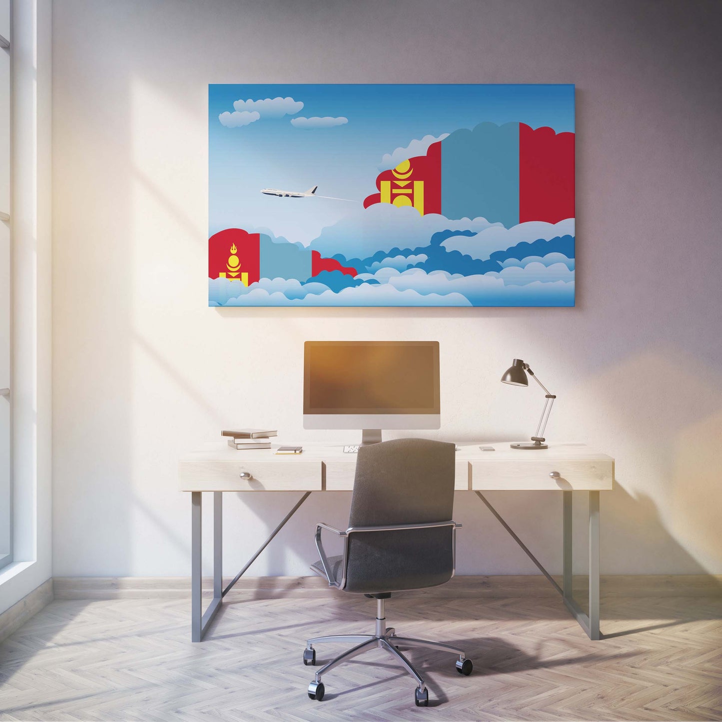 Mongolia Day Clouds Canvas Print Framed
