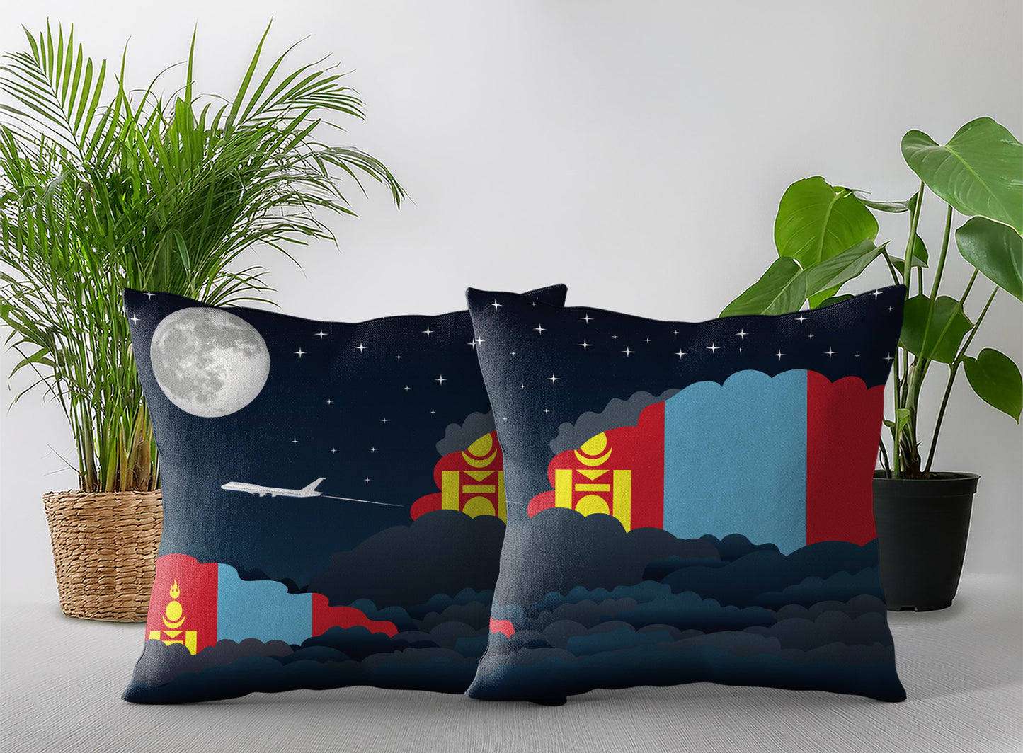 Mongolia Night Clouds Pillow Case and Pillow Throw