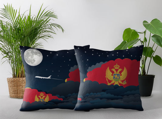 Montenegro World Airplane Night Clouds Square & Rectangle Pillow Cases | Aviation Night Sky Pillow Covers