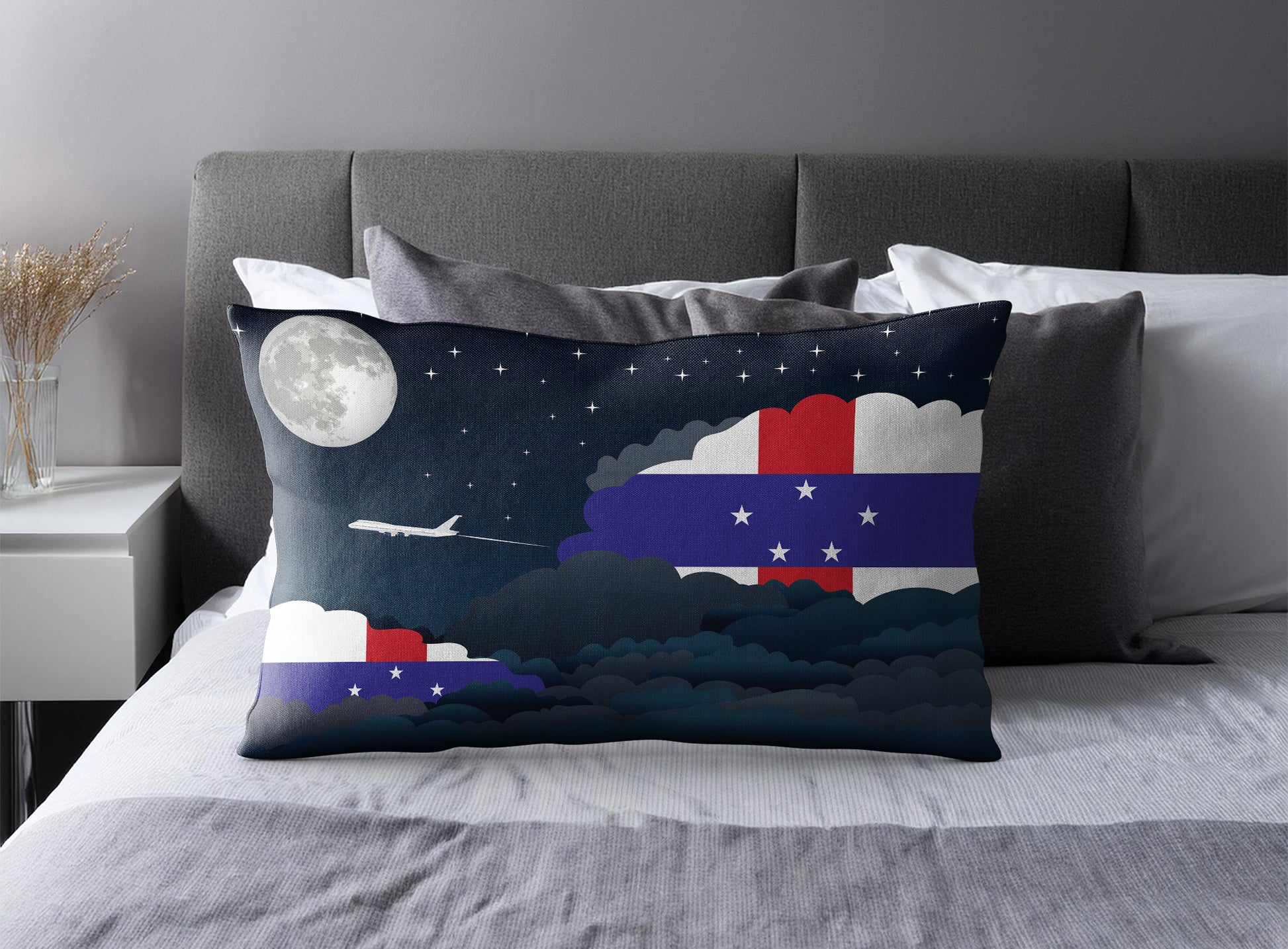 Netherlands Antilles Night Clouds Pillow Case and Pillow Throw