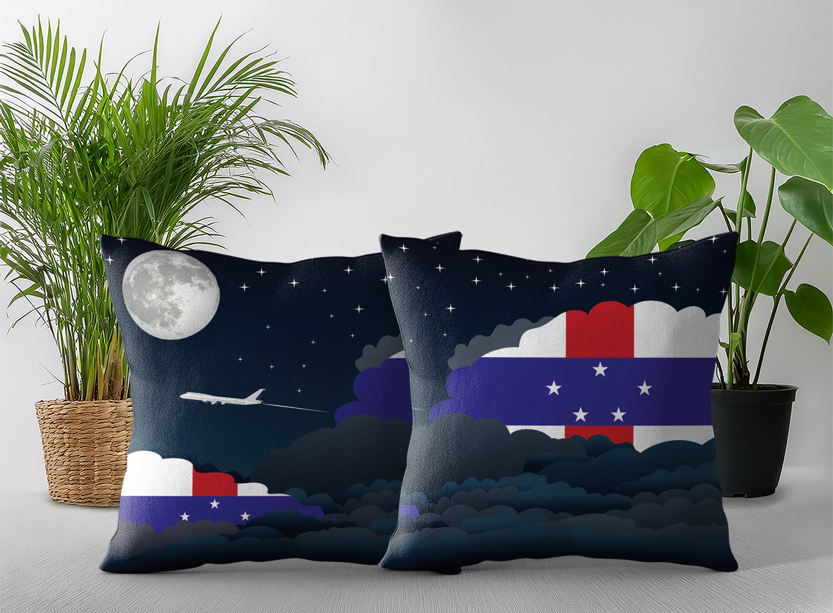 Netherlands Antilles Night Clouds Pillow Case and Pillow Throw