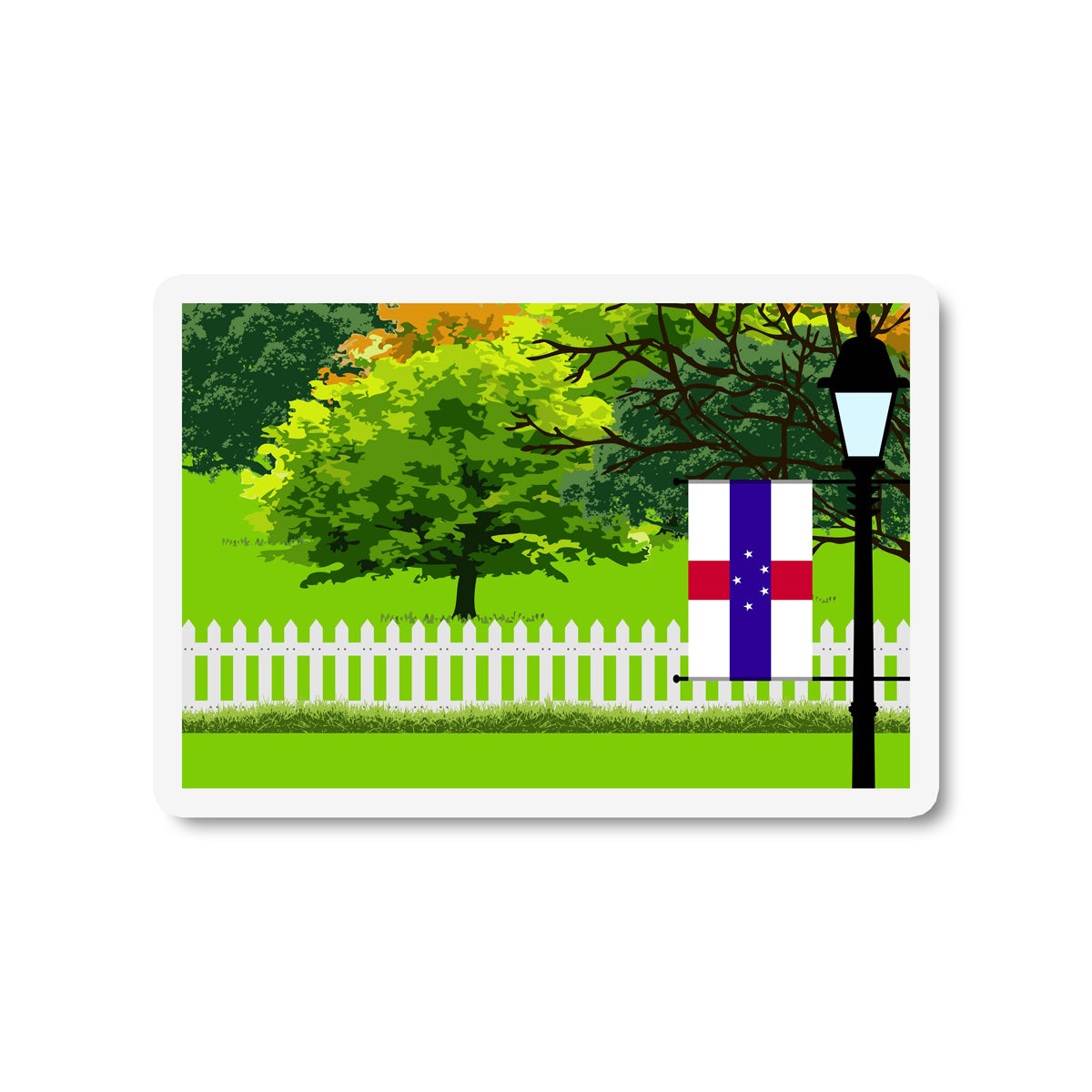 Netherlands Antilles Trees and Street Lamp Sticker