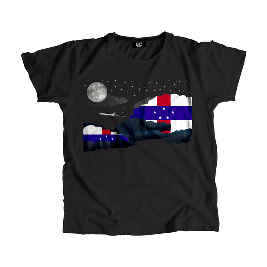 Netherlands Antilles Night Clouds Airplane Airport Flight Men Unisex T-Shirt Night Clouds Airplane Airport Flight T-Shirt