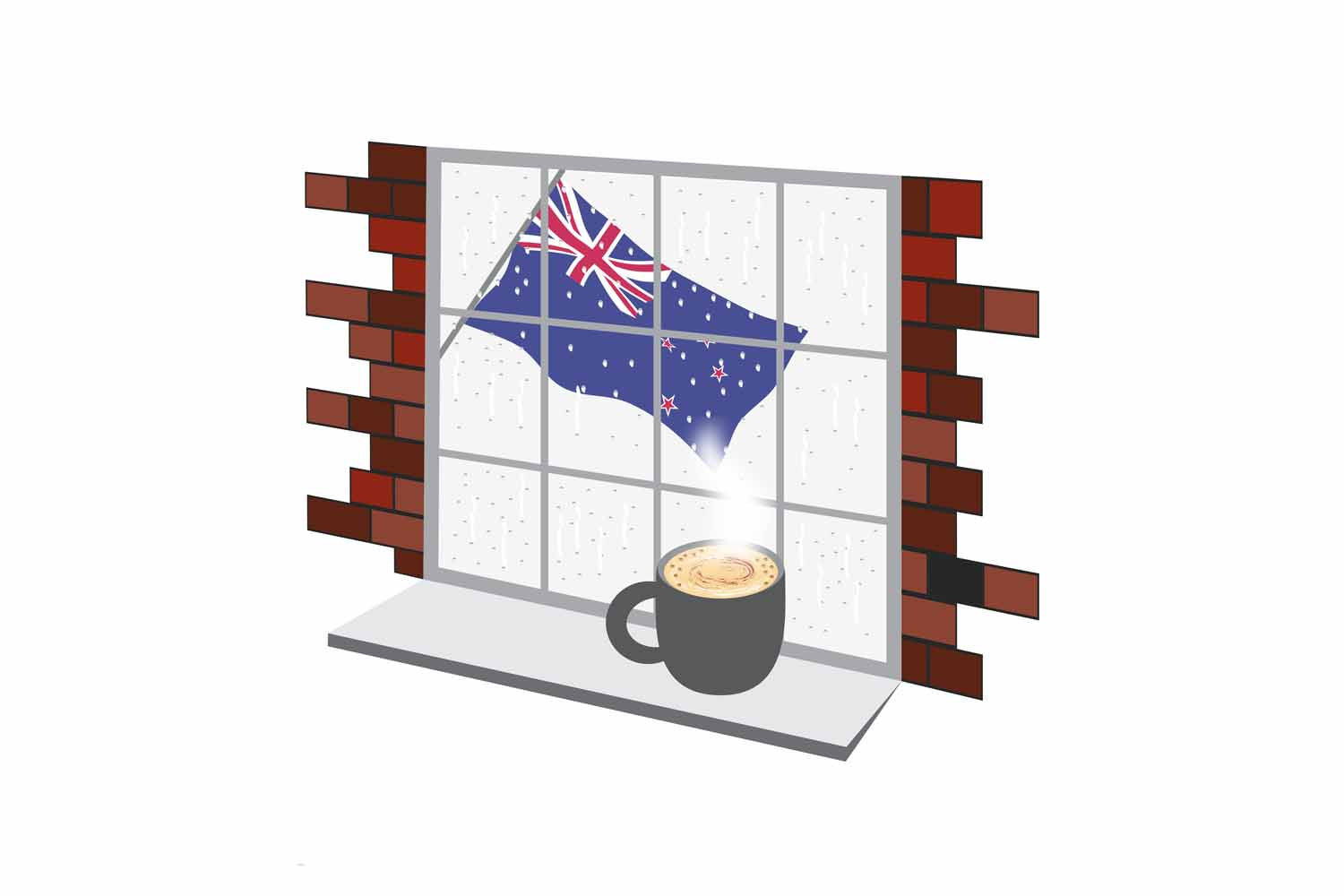 New Zealand Coffee Rain Window Sticker