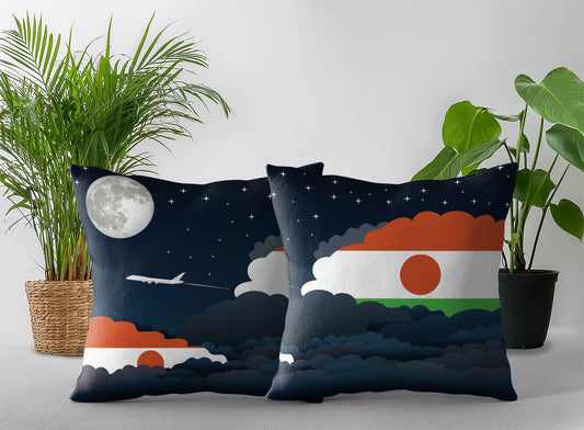 Niger World Airplane Night Clouds Square & Rectangle Pillow Cases | Aviation Night Sky Pillow Covers
