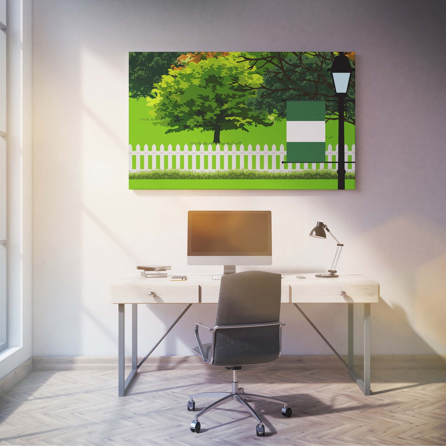 Nigeria Trees Street Lamp Canvas Print Framed