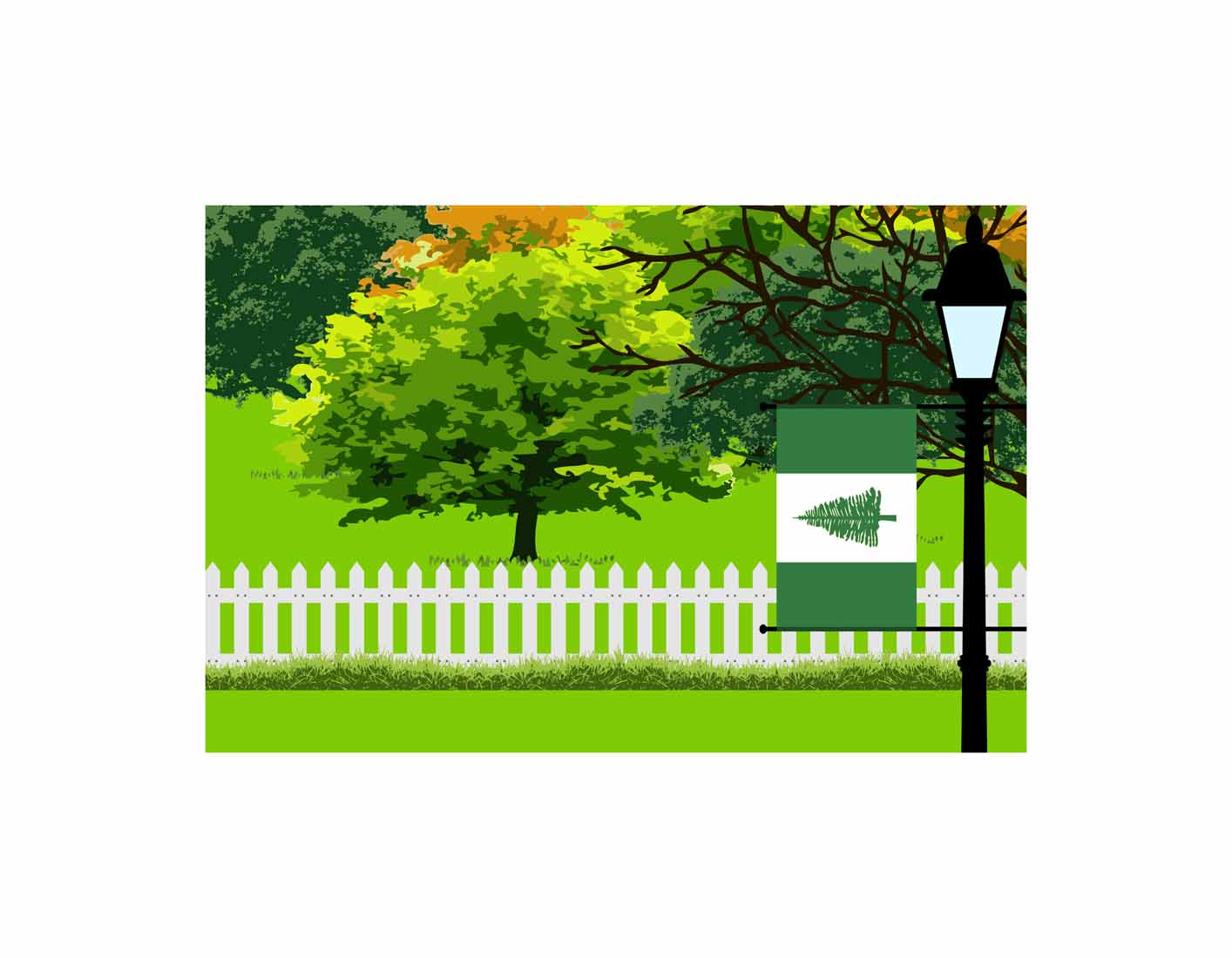 Norfolk Island Trees Street Lamp Canvas Print Framed