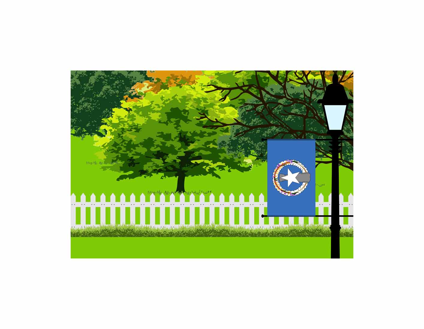Northern Mariana Islands Trees Street Lamp Canvas Print Framed
