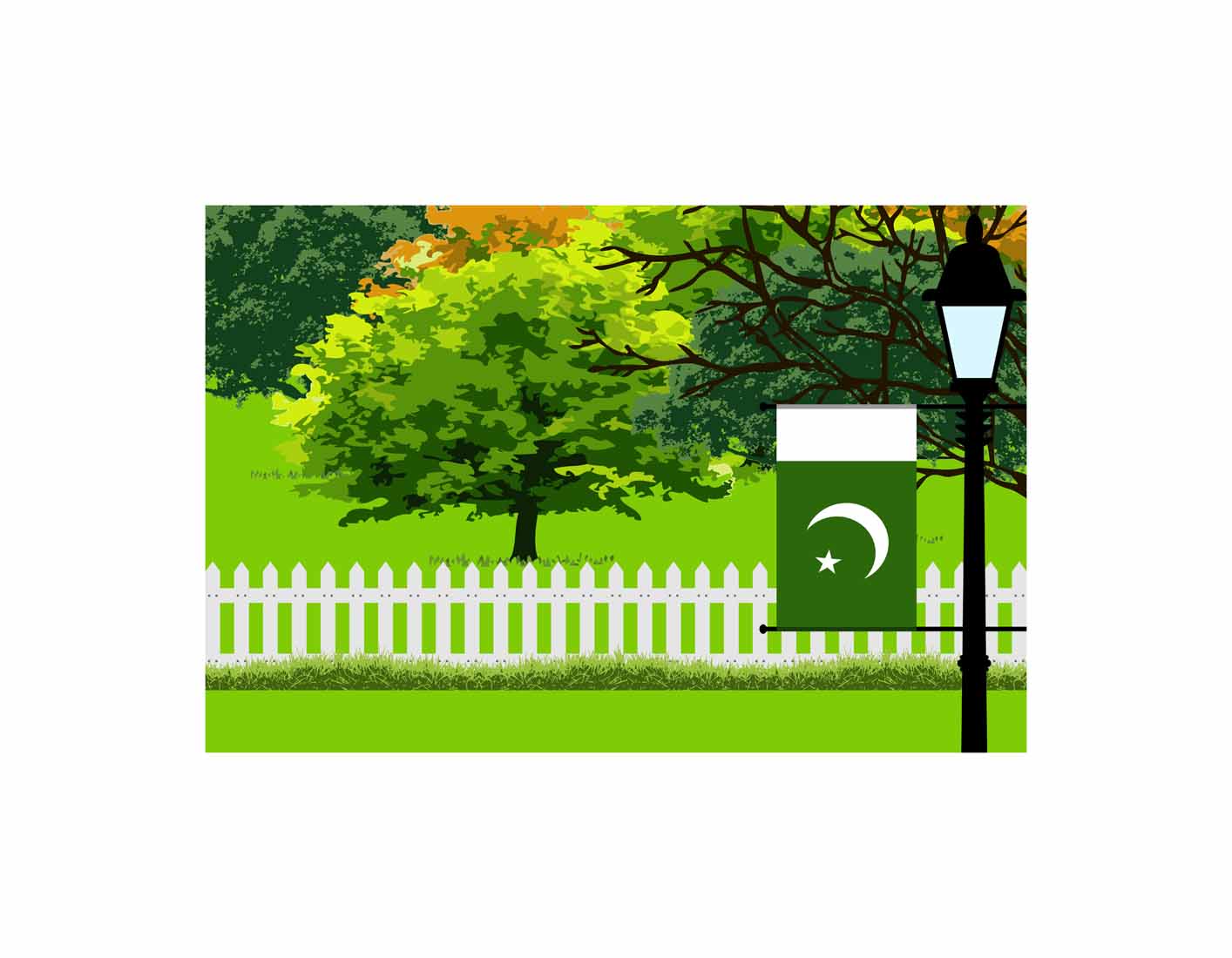 Pakistan Trees Street Lamp Canvas Print Framed