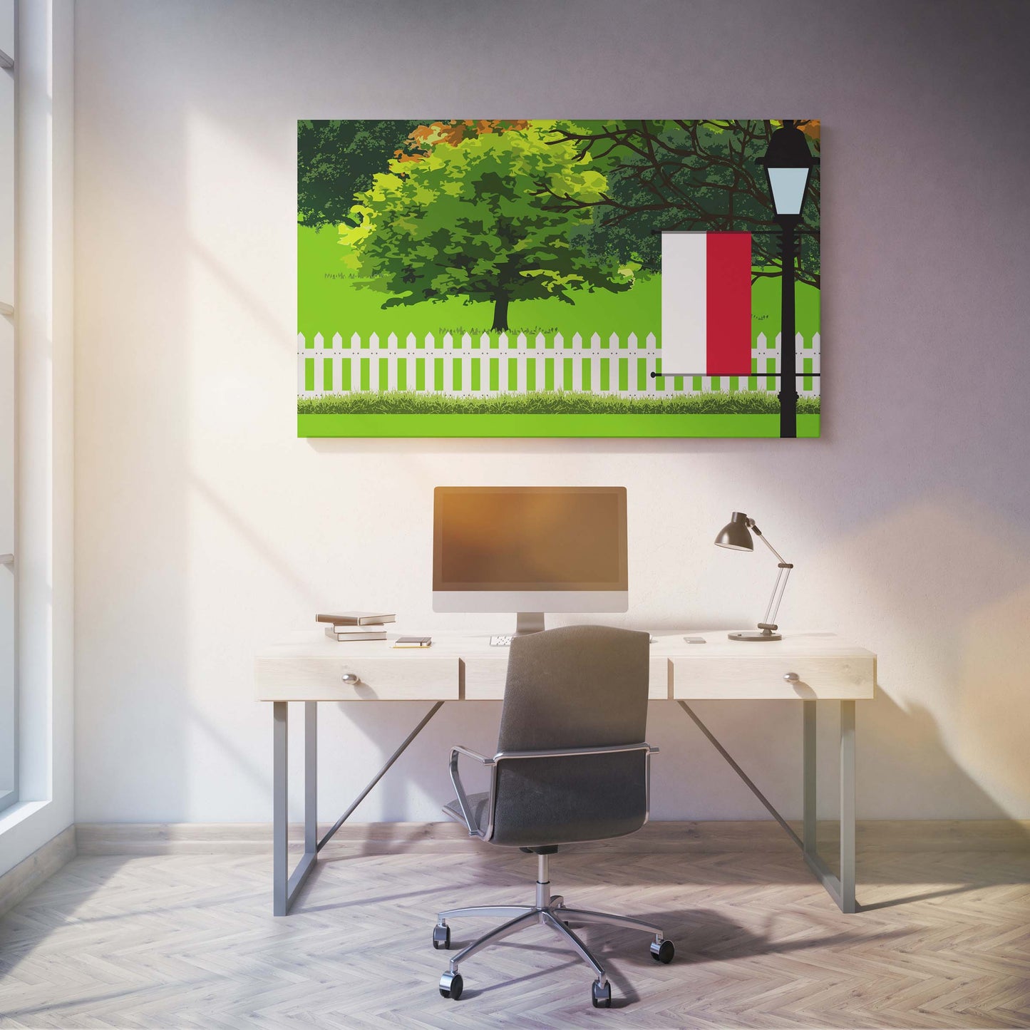 Poland Trees Street Lamp Canvas Print Framed