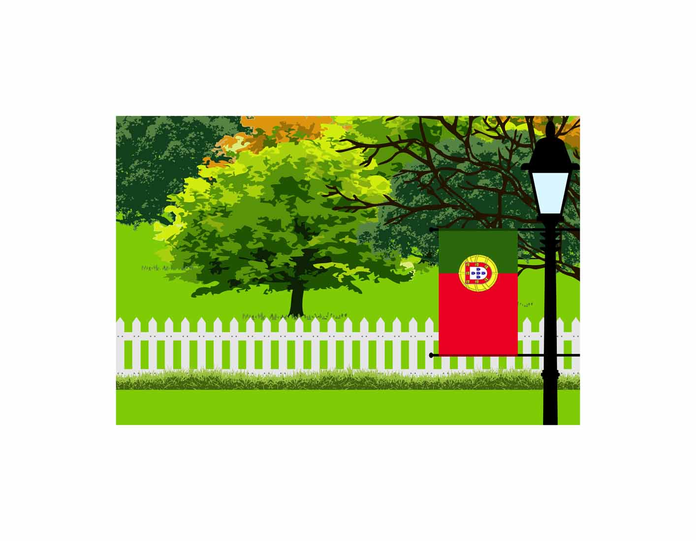 Portugal Trees Street Lamp Canvas Print Framed
