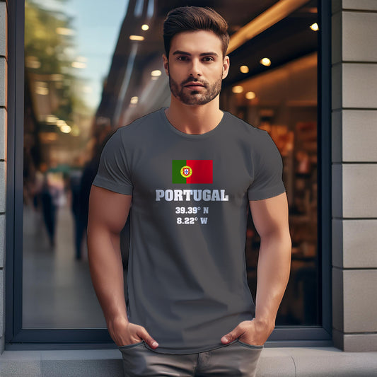 Portugal Latitude Longitude Men Unisex T-Shirt