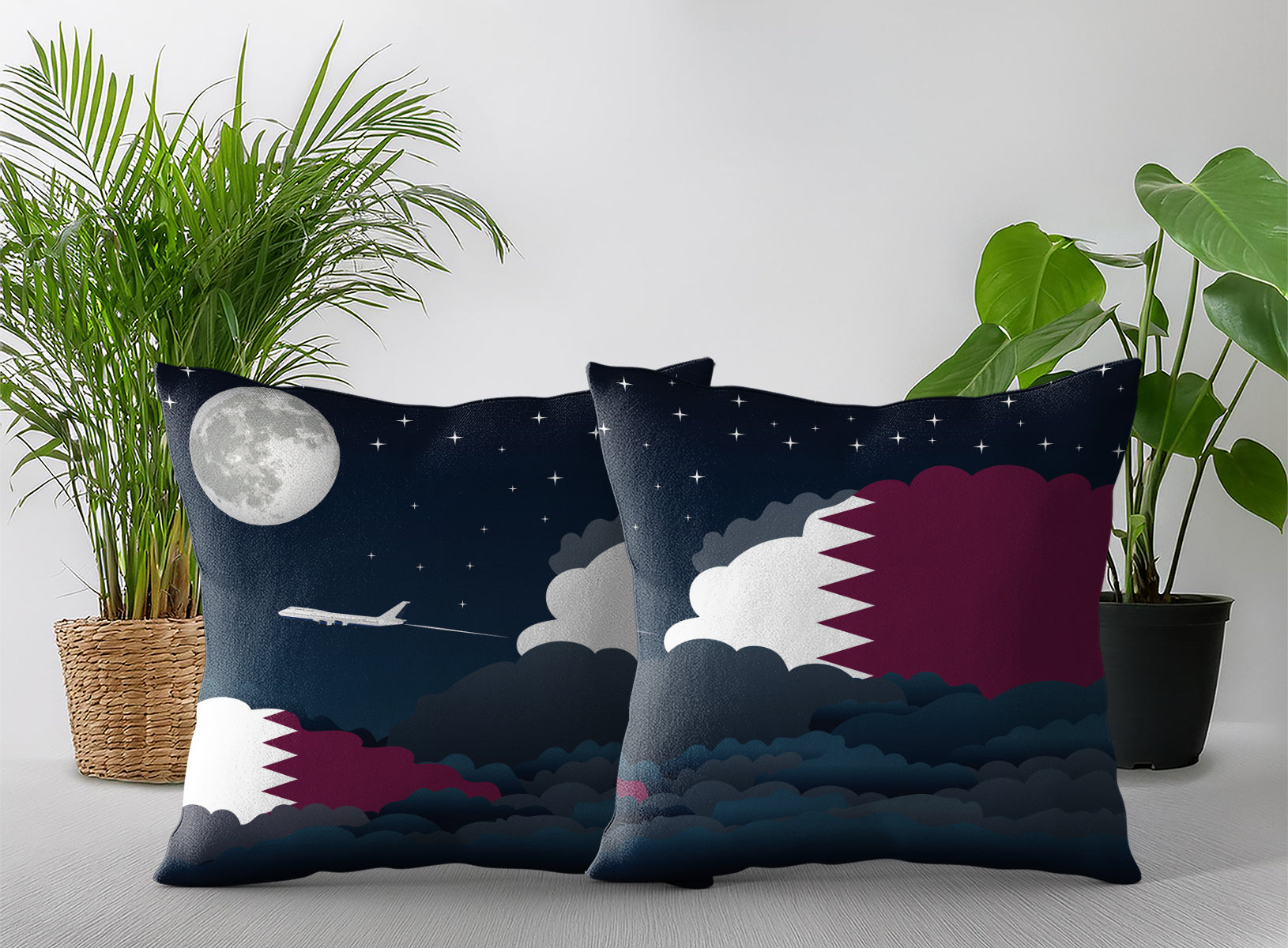 Qatar Night Clouds Pillow Case and Pillow Throw