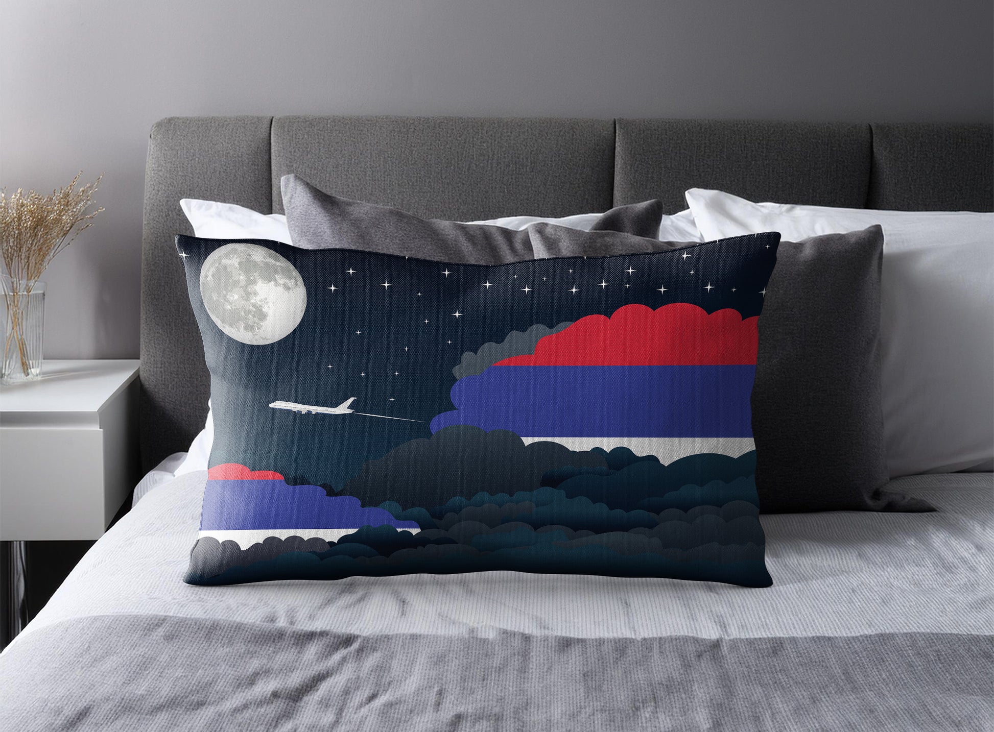 Republika Srpska World Airplane Night Clouds Square & Rectangle Pillow Cases | Aviation Night Sky Pillow Covers