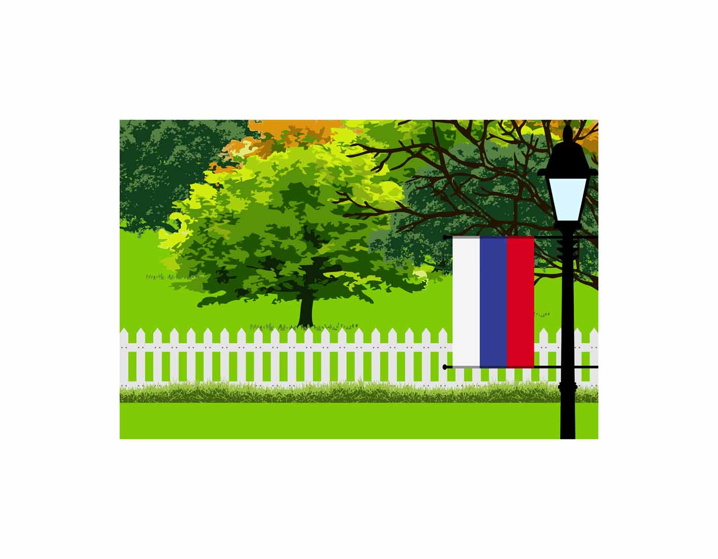Russia Trees Street Lamp Canvas Print Framed