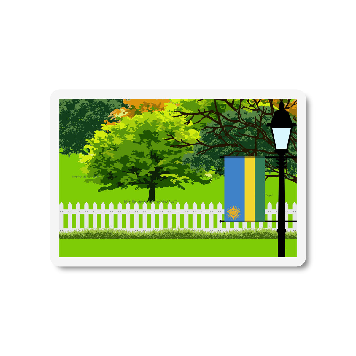 Rwanda Trees and Street Lamp Sticker