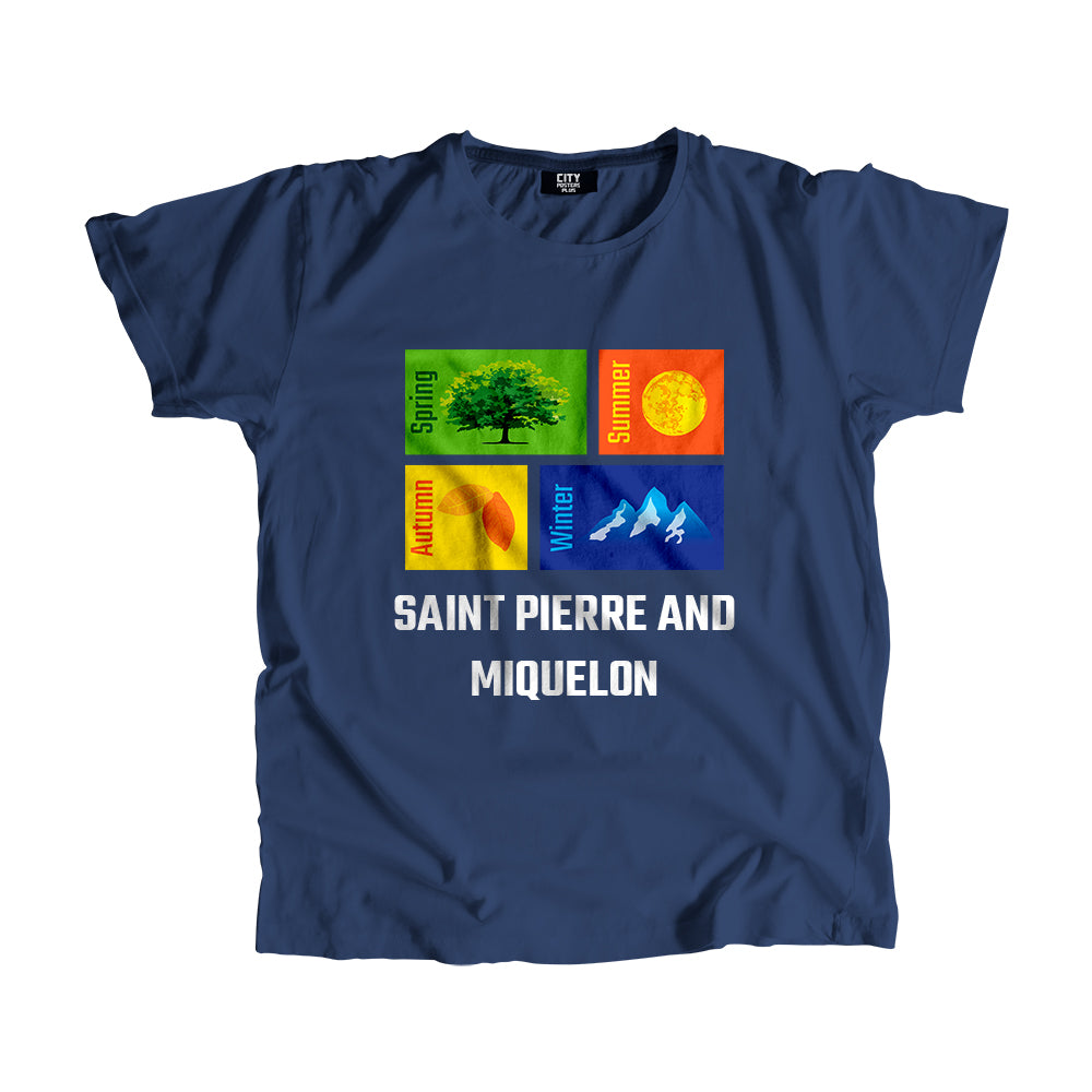 SAINT PIERRE AND MIQUELON Seasons Unisex T-Shirt (Navy Blue)