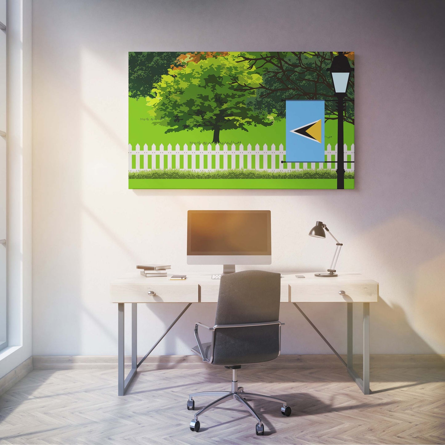 Saint Lucia Trees Street Lamp Canvas Print Framed