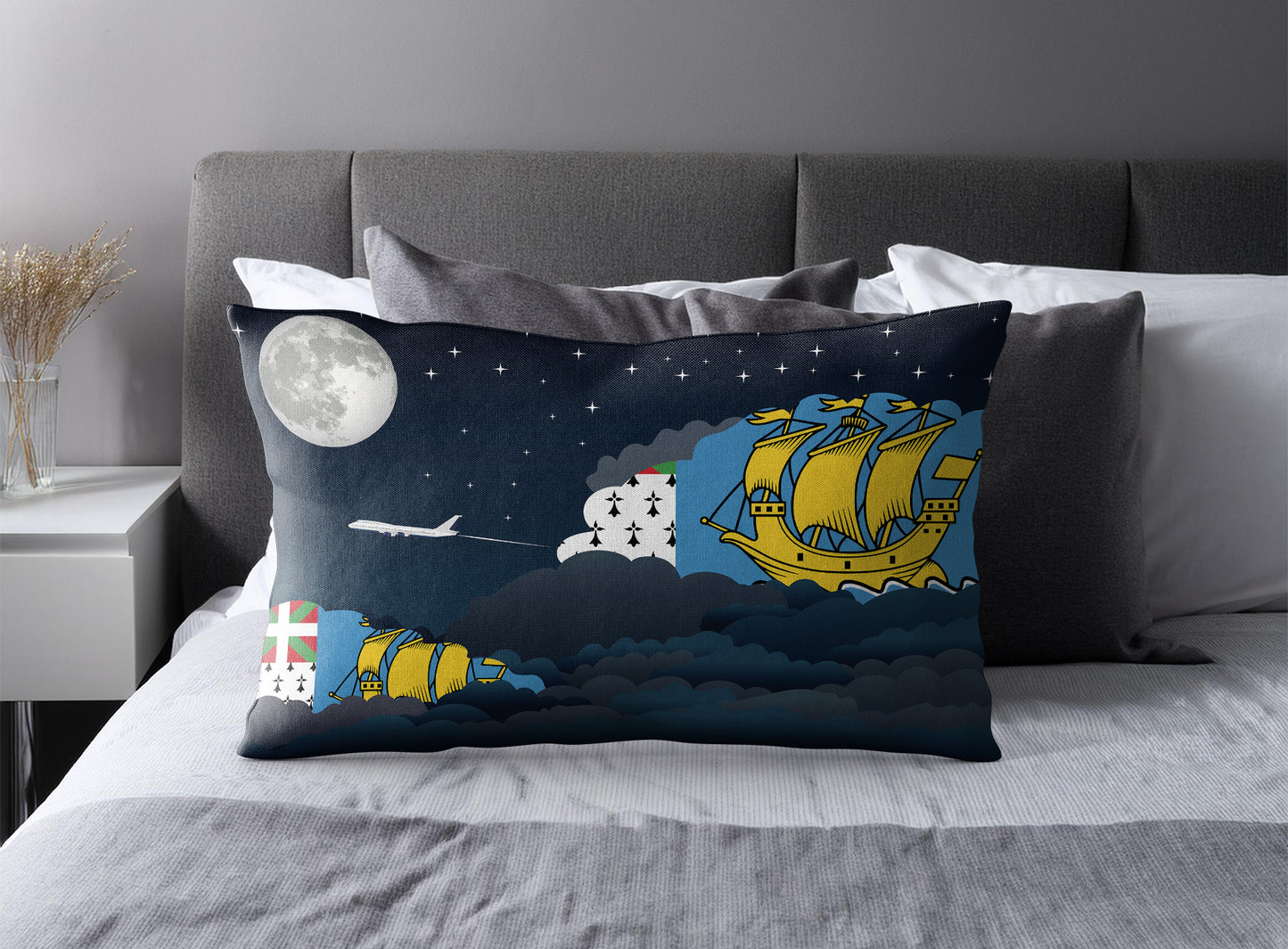 Saint Pierre Case and Miquelon World Airplane Night Clouds Square & Rectangle Pillow Cases | Aviation Night Sky Pillow Covers