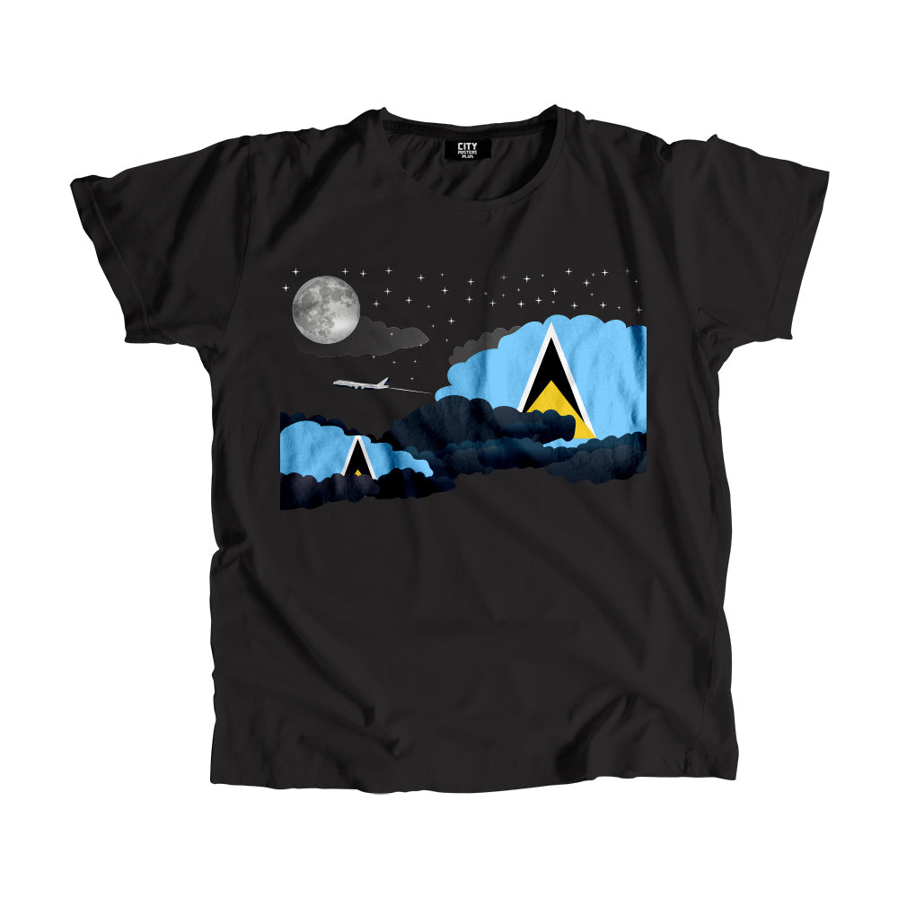 Saint Lucia Night Clouds Airplane Airport Flight Men Unisex T-Shirt Night Clouds Airplane Airport Flight T-Shirt
