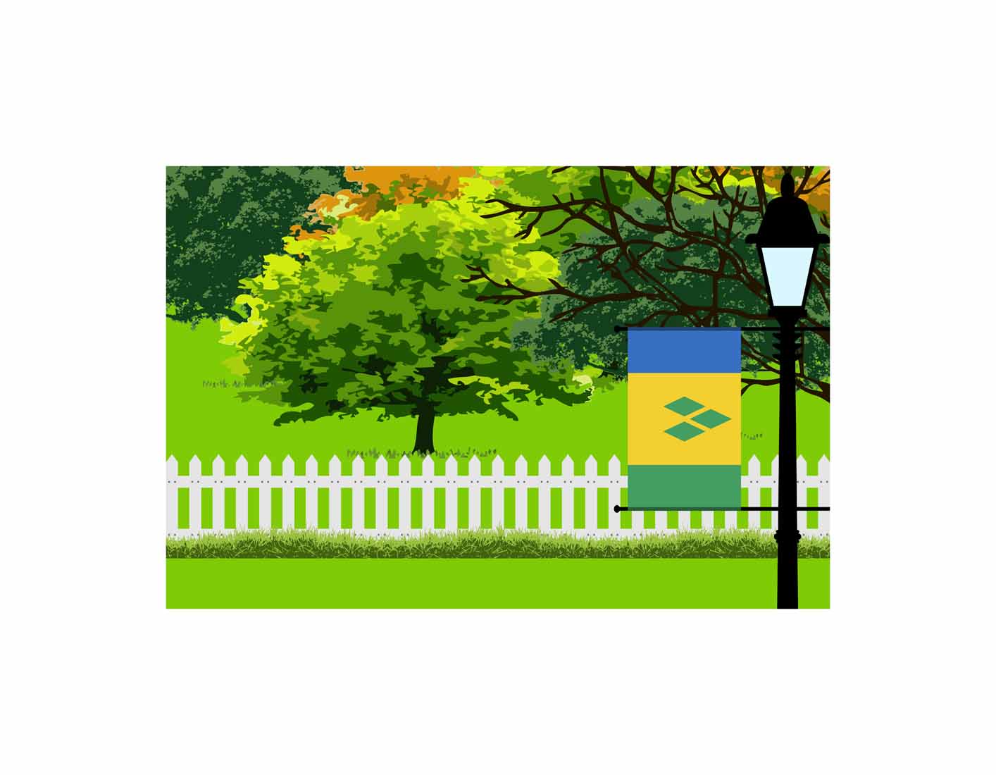 Saint Vincent and the Grenadines Trees Street Lamp Canvas Print Framed