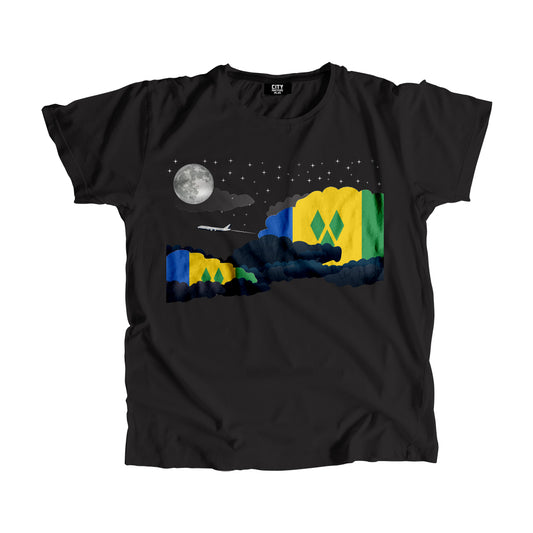 Saint Vincent and the Grenadines Night Clouds Airplane Airport Flight Men Unisex T-Shirt Night Clouds Airplane Airport Flight T-Shirt