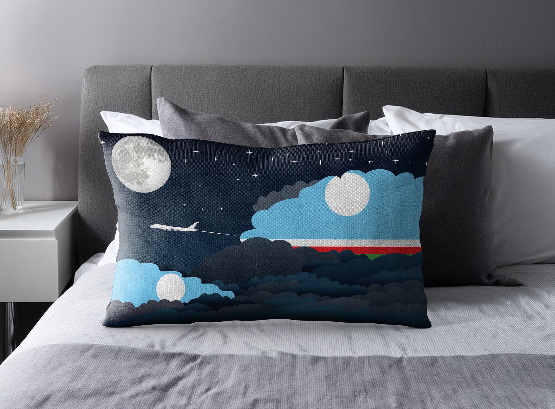 Sakha Republic World Airplane Night Clouds Square & Rectangle Pillow Cases | Aviation Night Sky Pillow Covers
