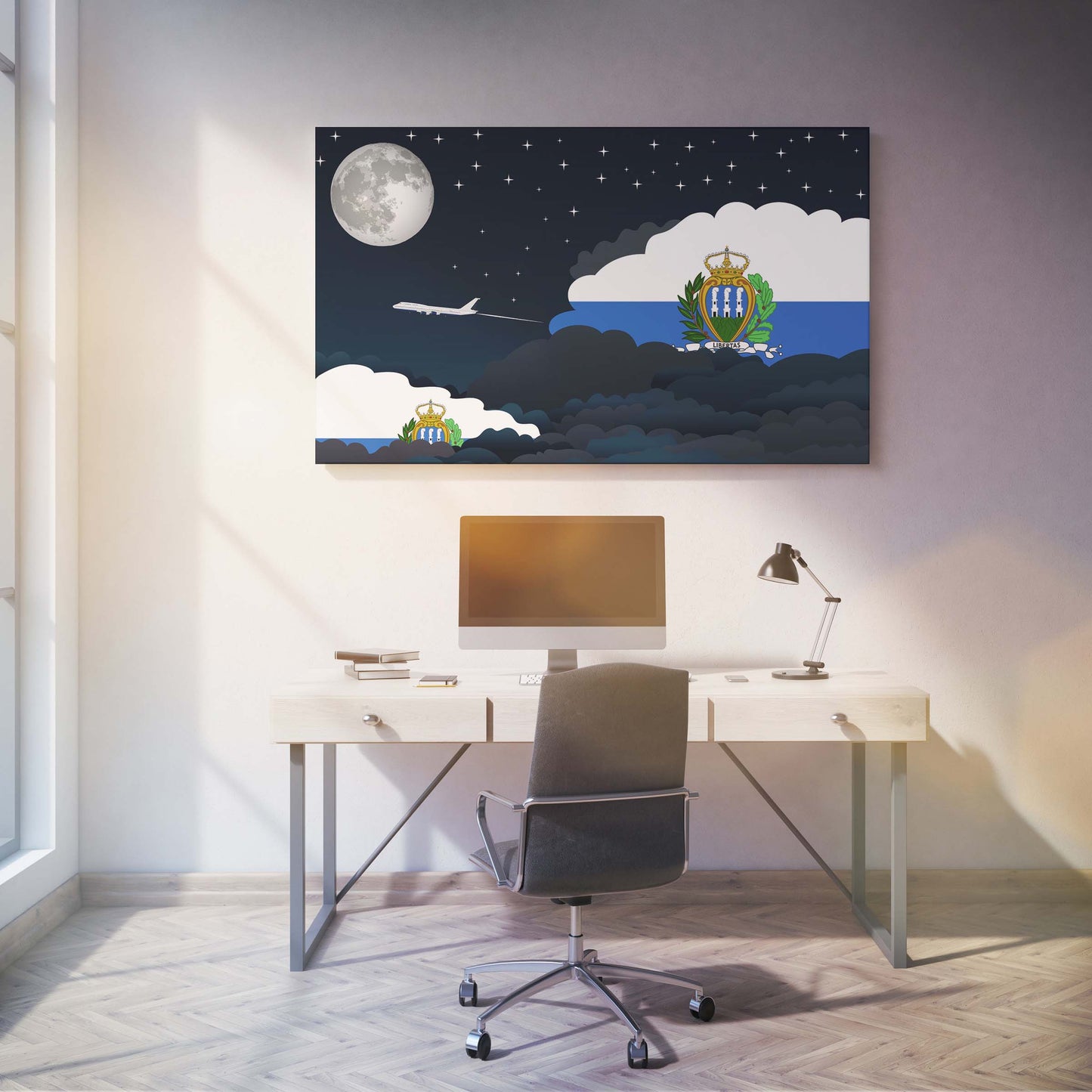 San Marino Night Clouds Canvas Print Framed