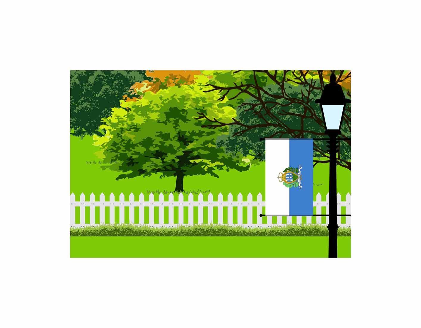San Marino Trees Street Lamp Canvas Print Framed