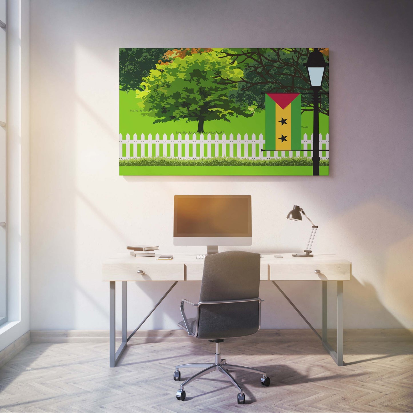 Sao Tome and Principe Trees Street Lamp Canvas Print Framed