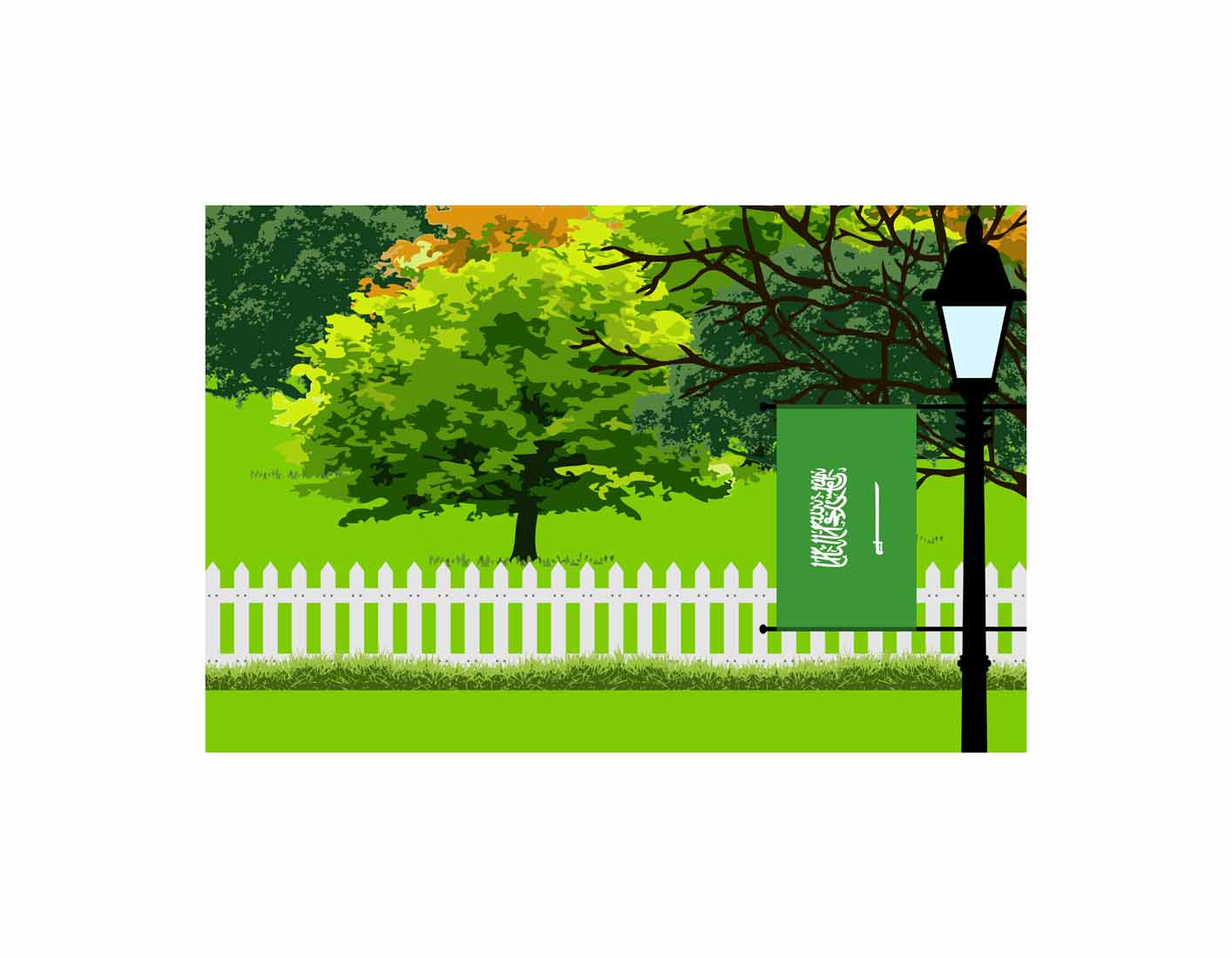 Saudi Arabia Trees Street Lamp Canvas Print Framed