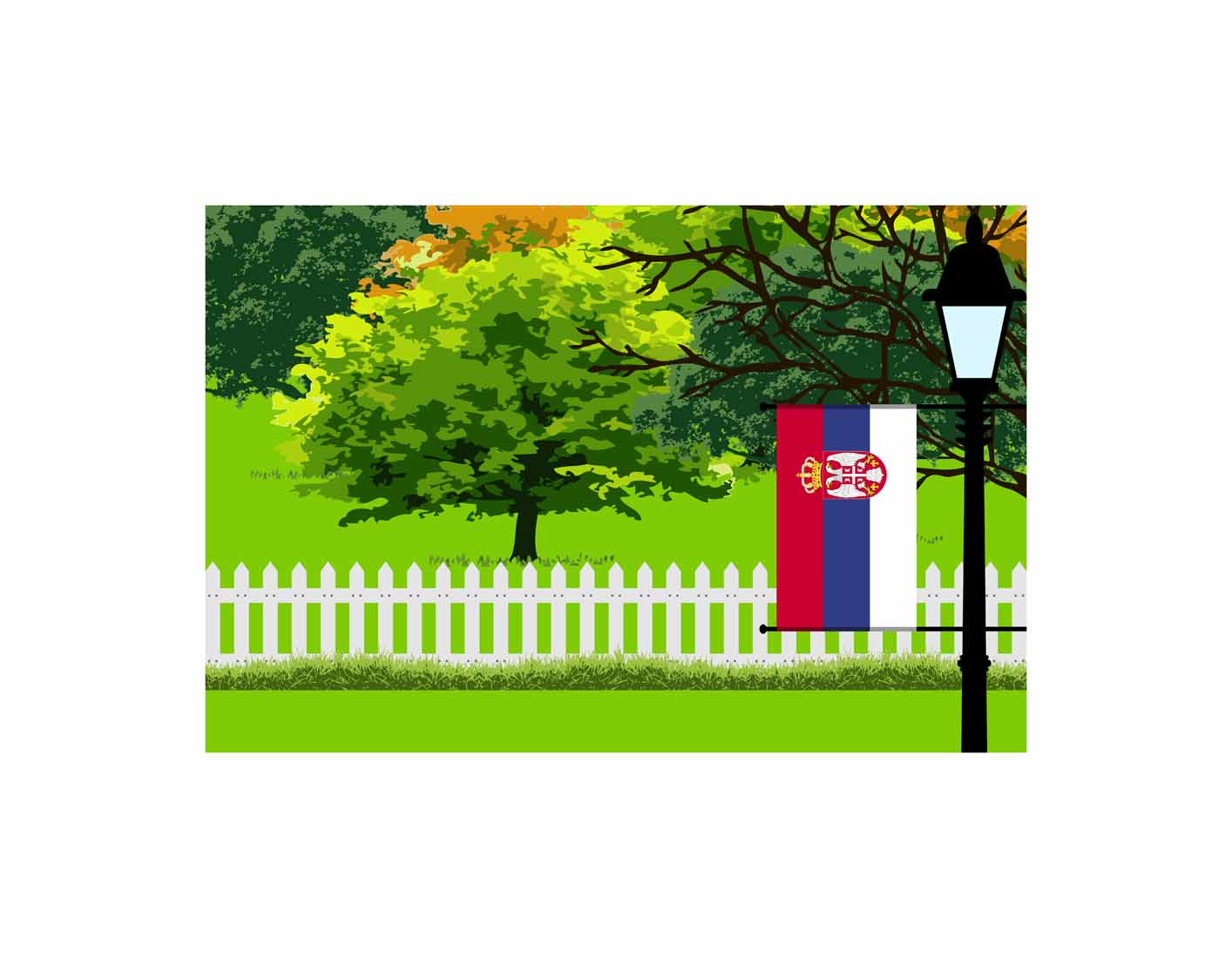 Serbia Trees Street Lamp Canvas Print Framed