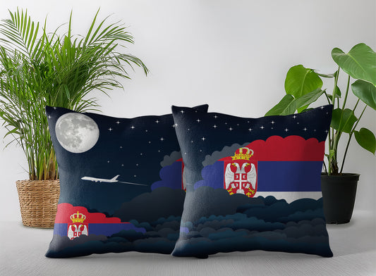Serbia World Airplane Night Clouds Square & Rectangle Pillow Cases | Aviation Night Sky Pillow Covers