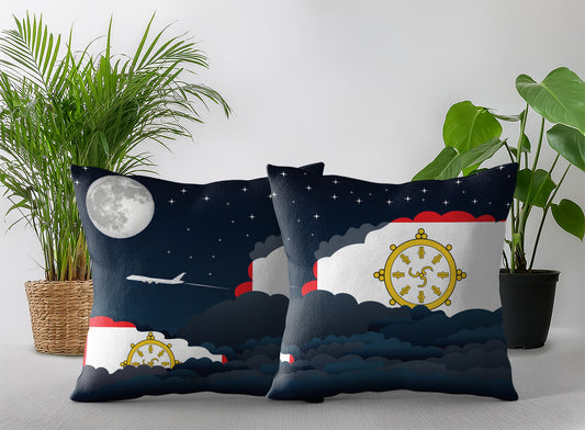 Sikkim World Airplane Night Clouds Square & Rectangle Pillow Cases | Aviation Night Sky Pillow Covers