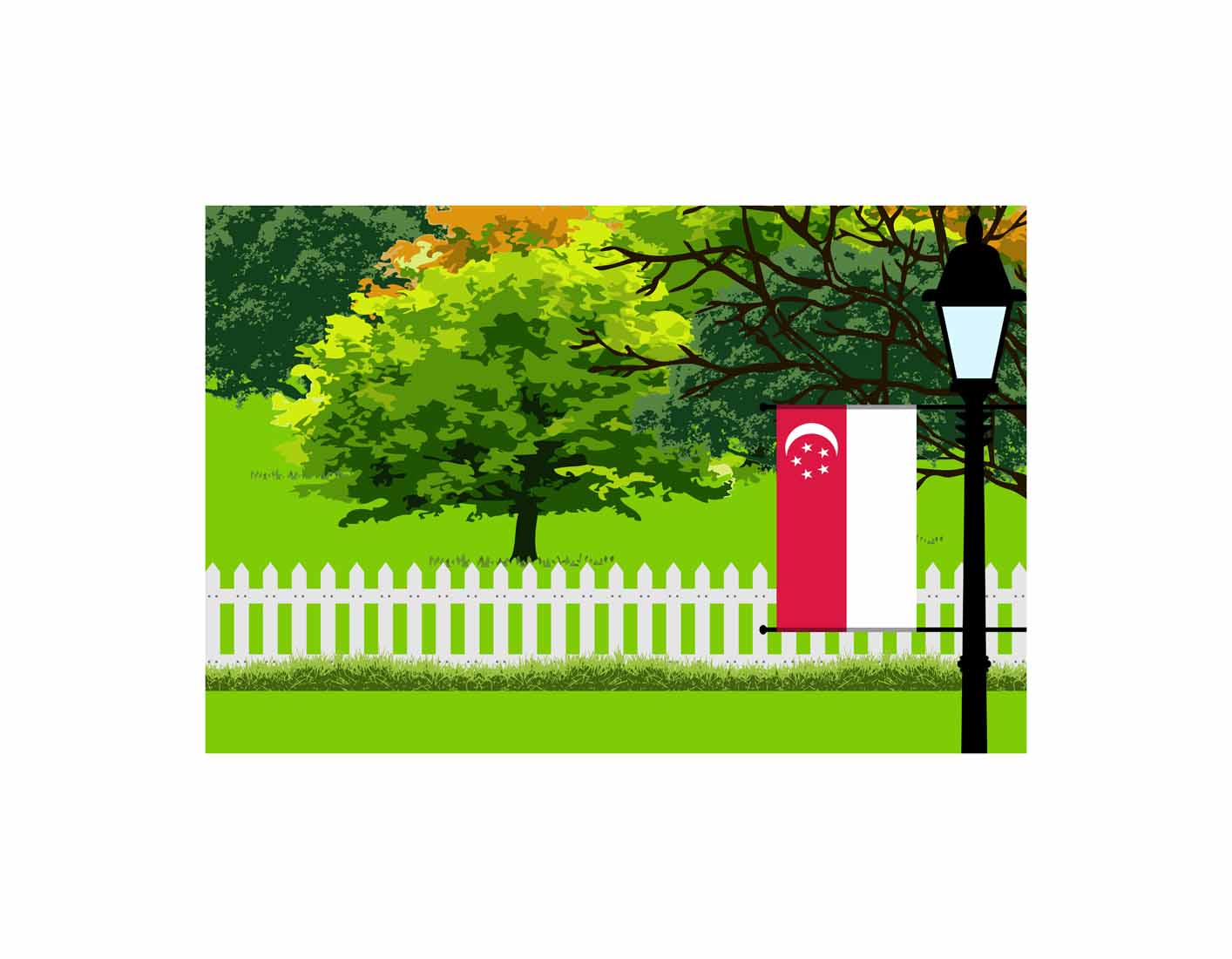 Singapore Trees Street Lamp Canvas Print Framed