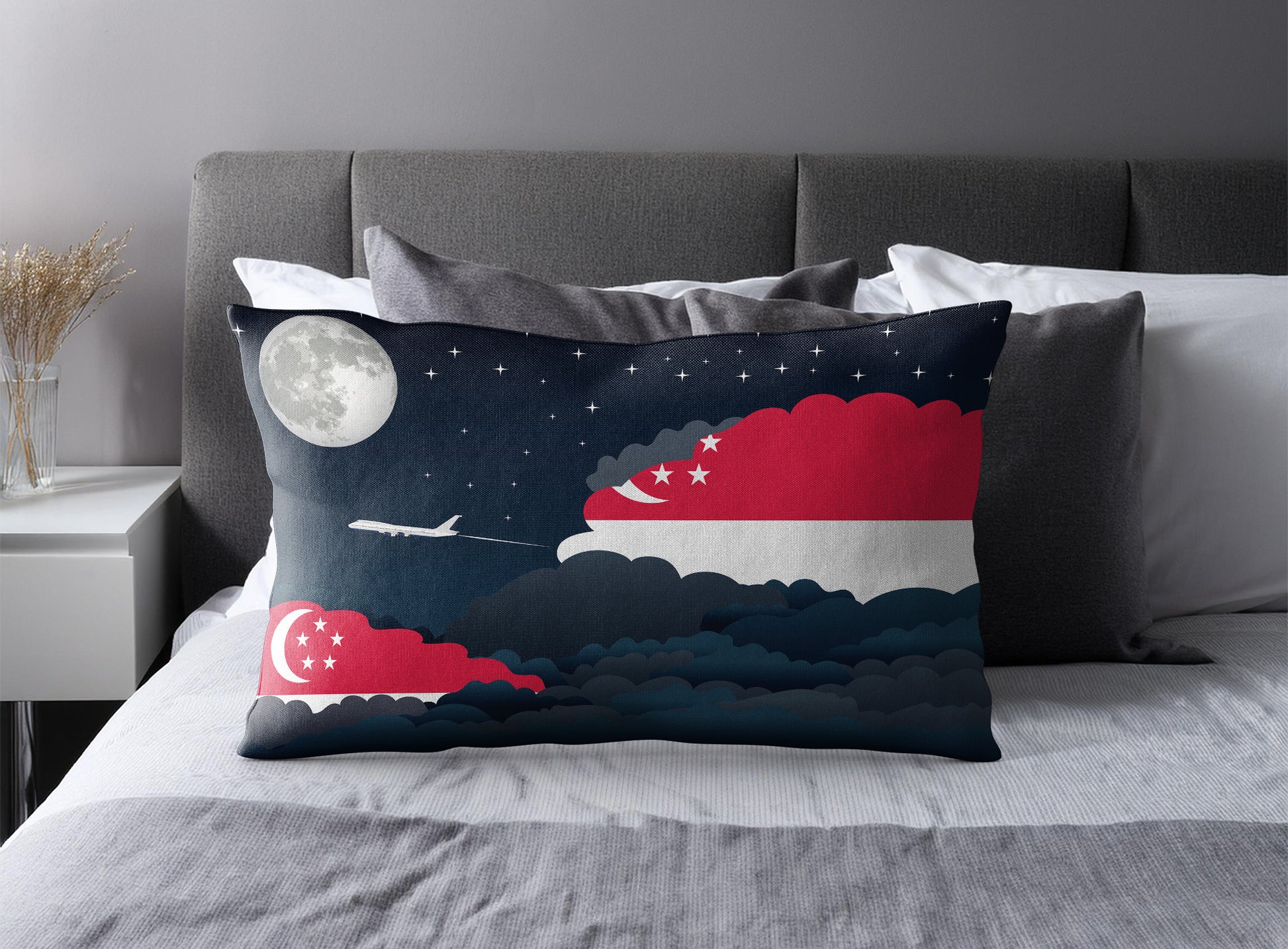 Singapore Night Clouds Pillow Case and Pillow Throw