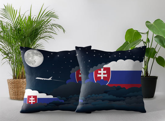 Slovakia World Airplane Night Clouds Square & Rectangle Pillow Cases | Aviation Night Sky Pillow Covers